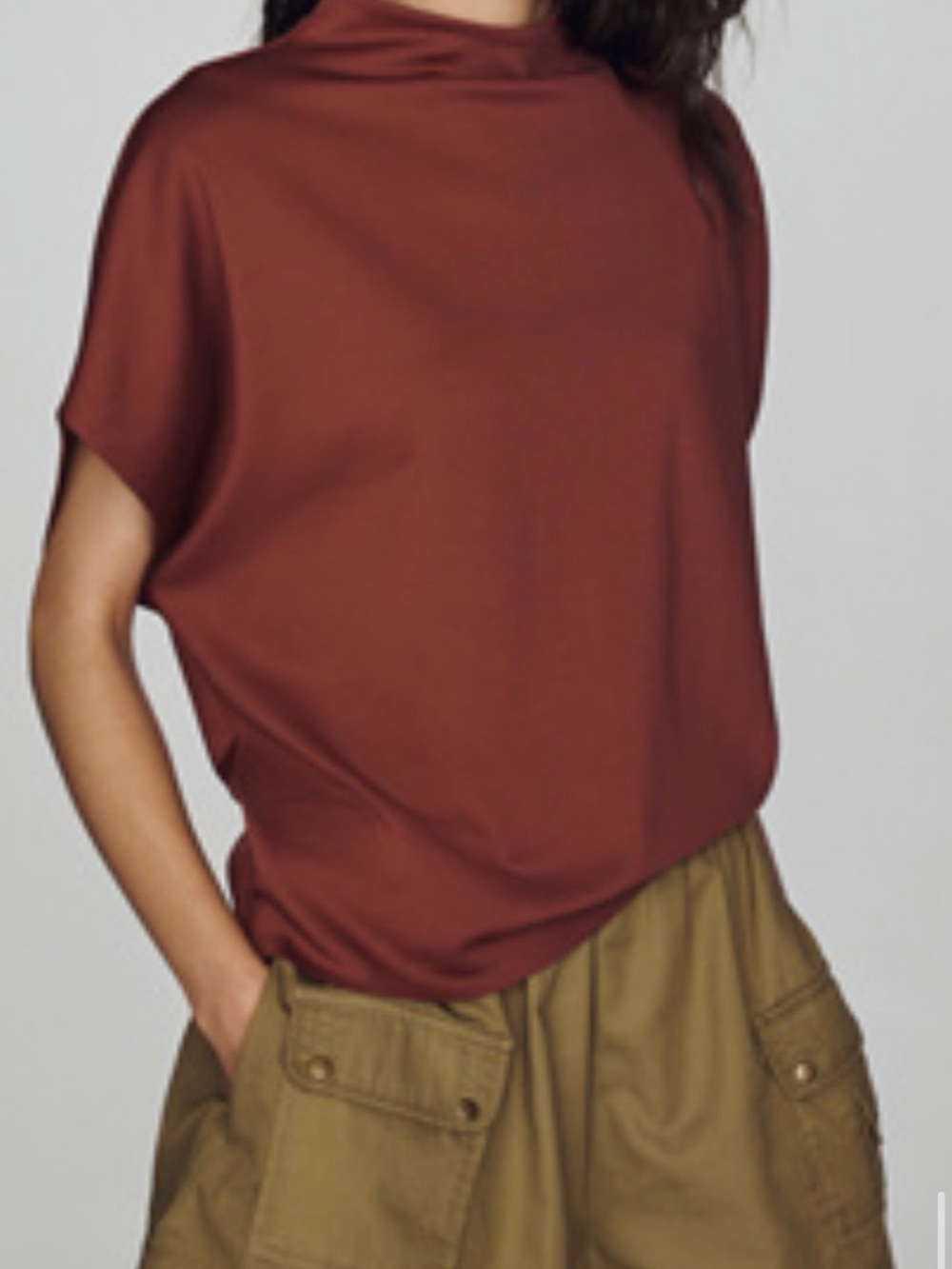 Anthropologie Brick Red Cordovan Whitley Mock Neck Top XS